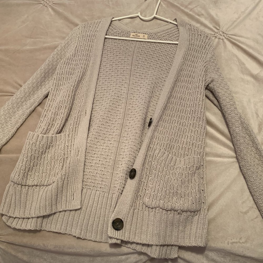 Women's Light Beige Hollister Button Knit Cardigan Sweater